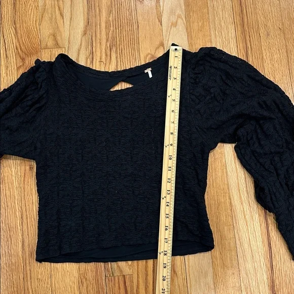 Free people, black top, poofy  sleeves, lined torso, size large, open back - Picture 5 of 9